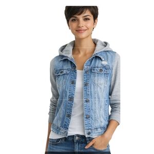 Life In Progress Blue Jean Hooded Jacket Small